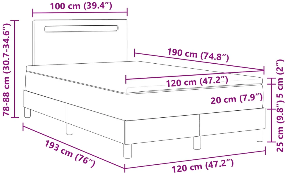 Kiemas lova su LED juostelėmis Balta 120 x 190 cm Dirbtinė oda