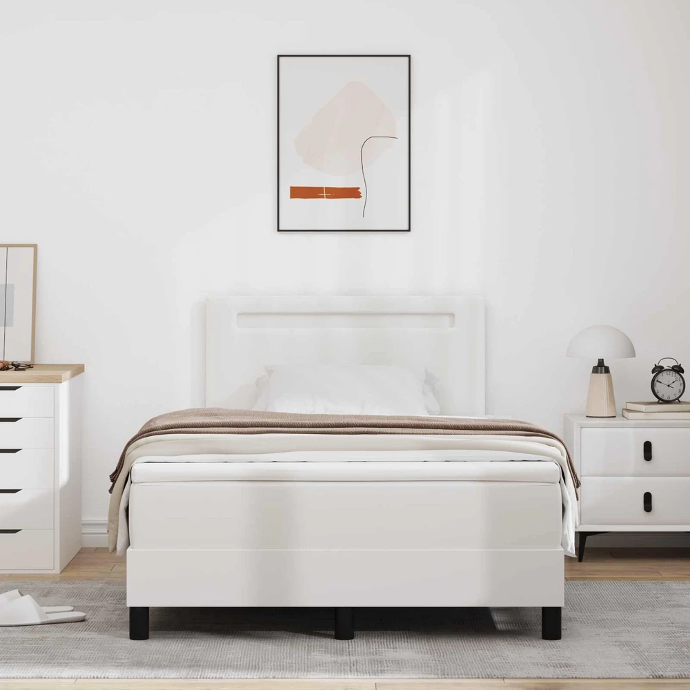 Kiemas lova su LED juostelėmis Balta 120 x 190 cm Dirbtinė oda