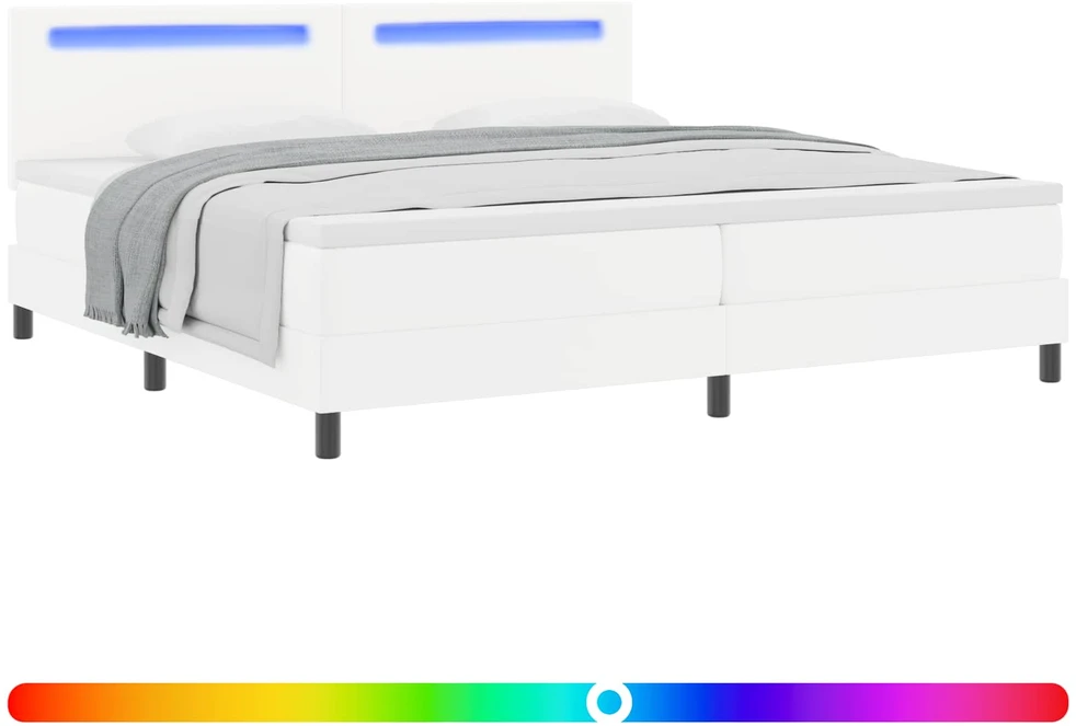 Kiemas lova su LED juostelėmis Balta 200 x 200 cm Dirbtinė oda