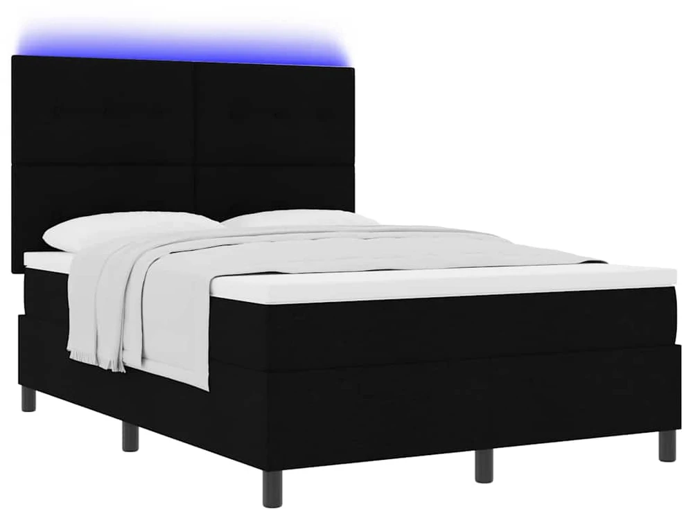 Kiemas lova su LED juostelėmis Juoda 140 x 190 cm audinys