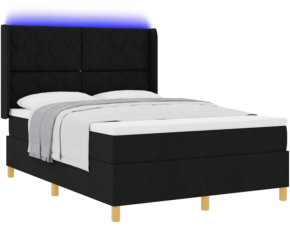 Kiemas lova su LED juostelėmis Juoda 140 x 190 cm audinys