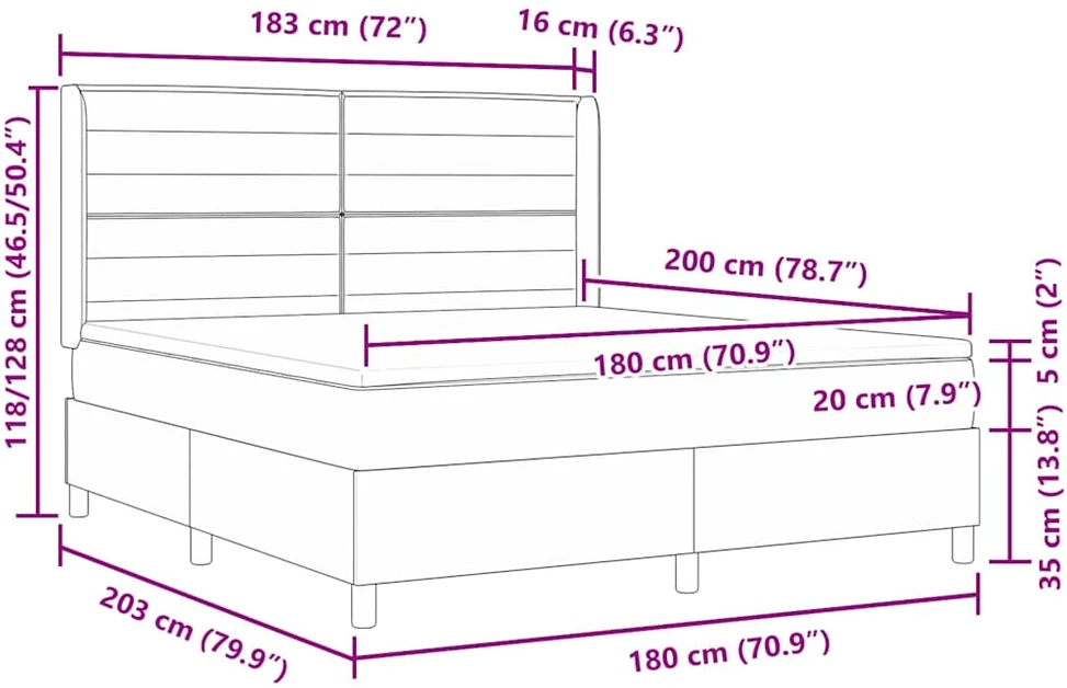 Kiemas lova su LED juostelėmis Juoda 180 x 200 cm audinys