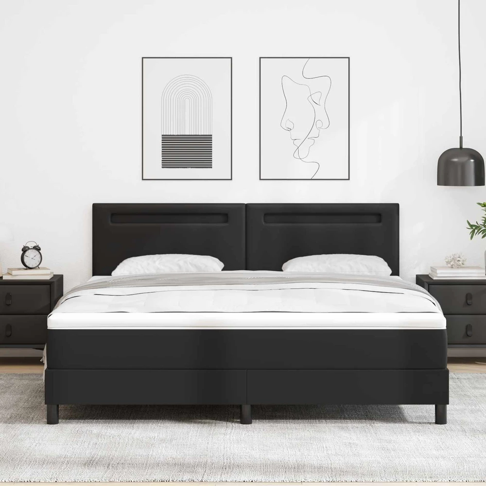 Kiemas lova su LED juostelėmis Juoda 180 x 200 cm Dirbtinė oda