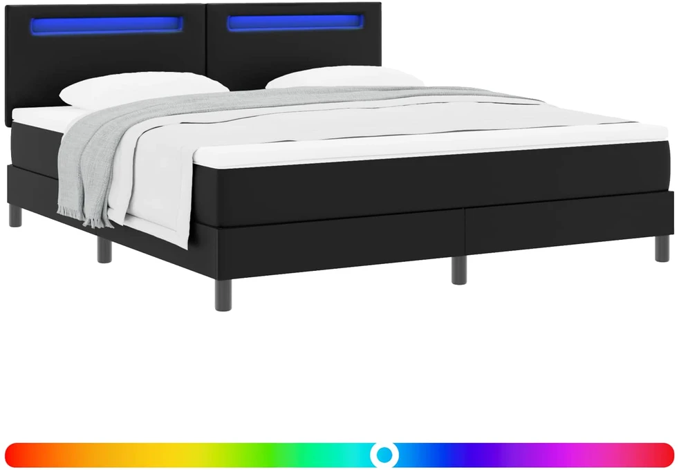 Kiemas lova su LED juostelėmis Juoda 180 x 200 cm Dirbtinė oda