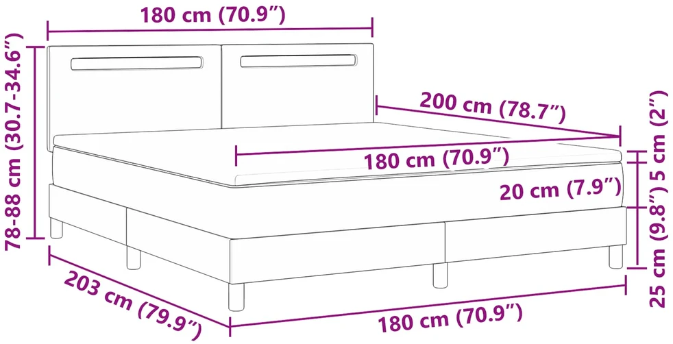 Kiemas lova su LED juostelėmis Juoda 180 x 200 cm Dirbtinė oda