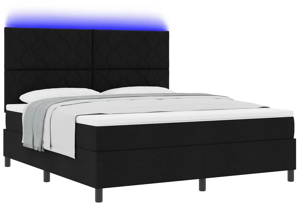 Kiemas lova su LED juostelėmis Juoda 180 x 200 cm audinys