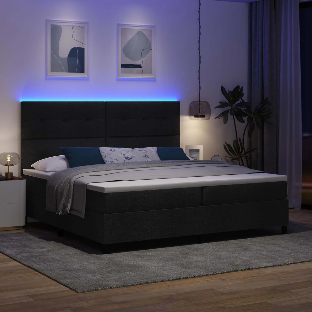Kiemas lova su LED juostelėmis Juoda 200 x 200 cm audinys
