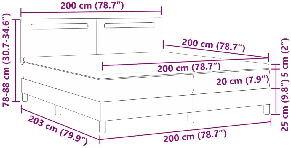 Kiemas lova su LED juostelėmis Juoda 200 x 200 cm Dirbtinė oda