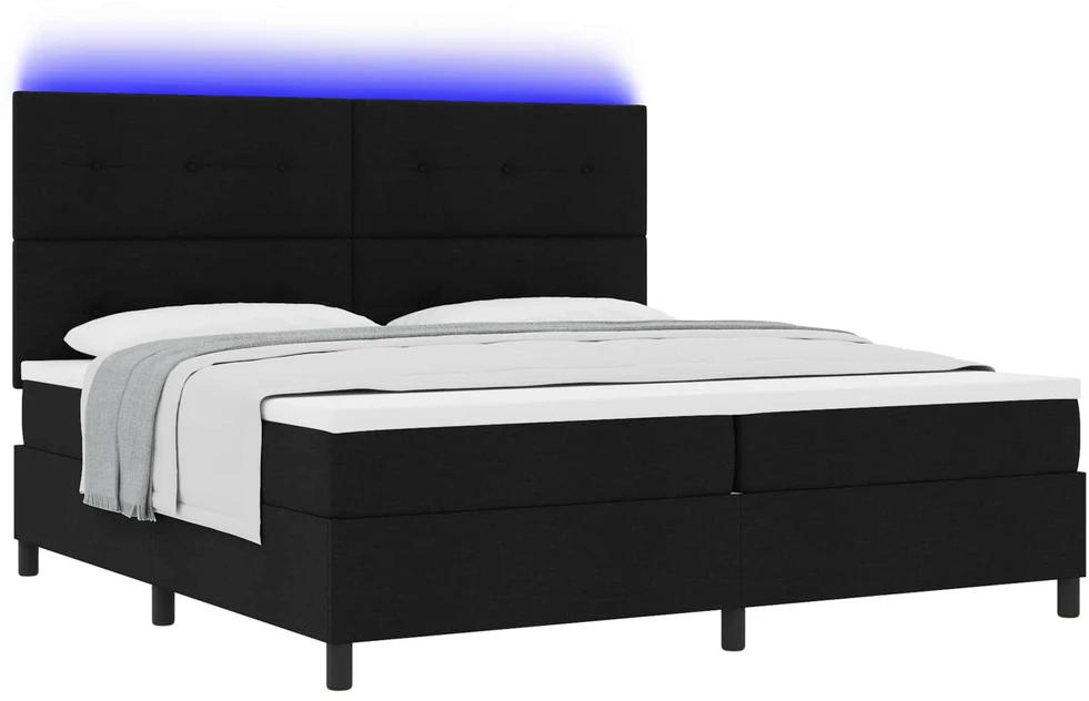 Kiemas lova su LED juostelėmis Juoda 200 x 200 cm audinys