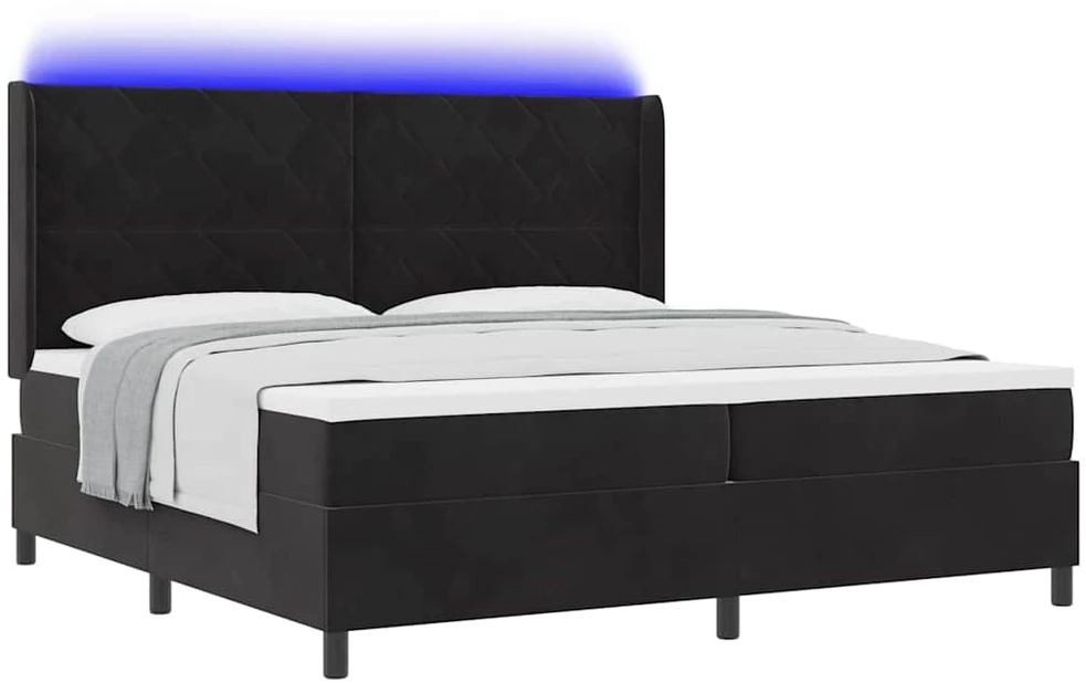 Kiemas lova su LED juostelėmis Juoda 200 x 200 cm Aksomas
