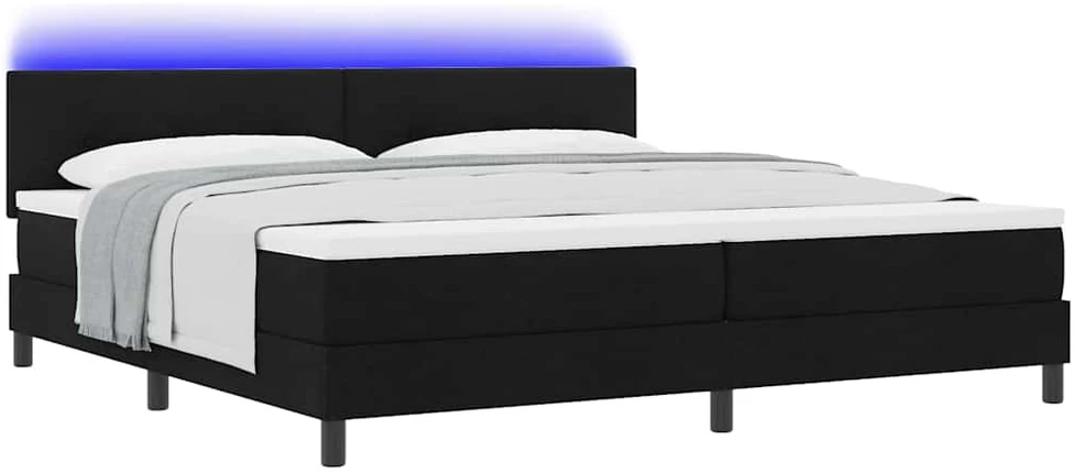 Kiemas lova su LED juostelėmis Juoda 200 x 200 cm audinys