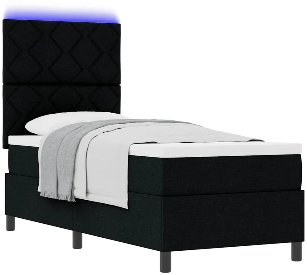 Kiemas lova su LED juostelėmis Juoda 80 x 200 cm audinys