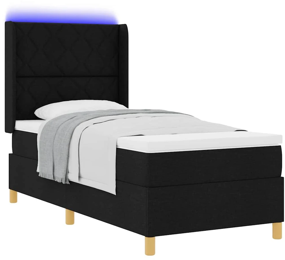 Kiemas lova su LED juostelėmis Juoda 90 x 200 cm audinys