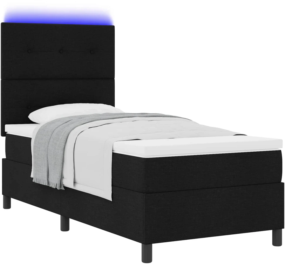 Kiemas lova su LED juostelėmis Juoda 90 x 190 cm audinys