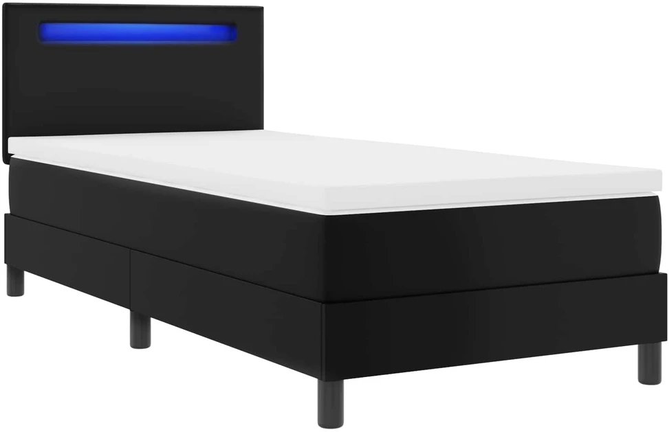 Kiemas lova su LED juostelėmis Juoda 90 x 190 cm Dirbtinė oda