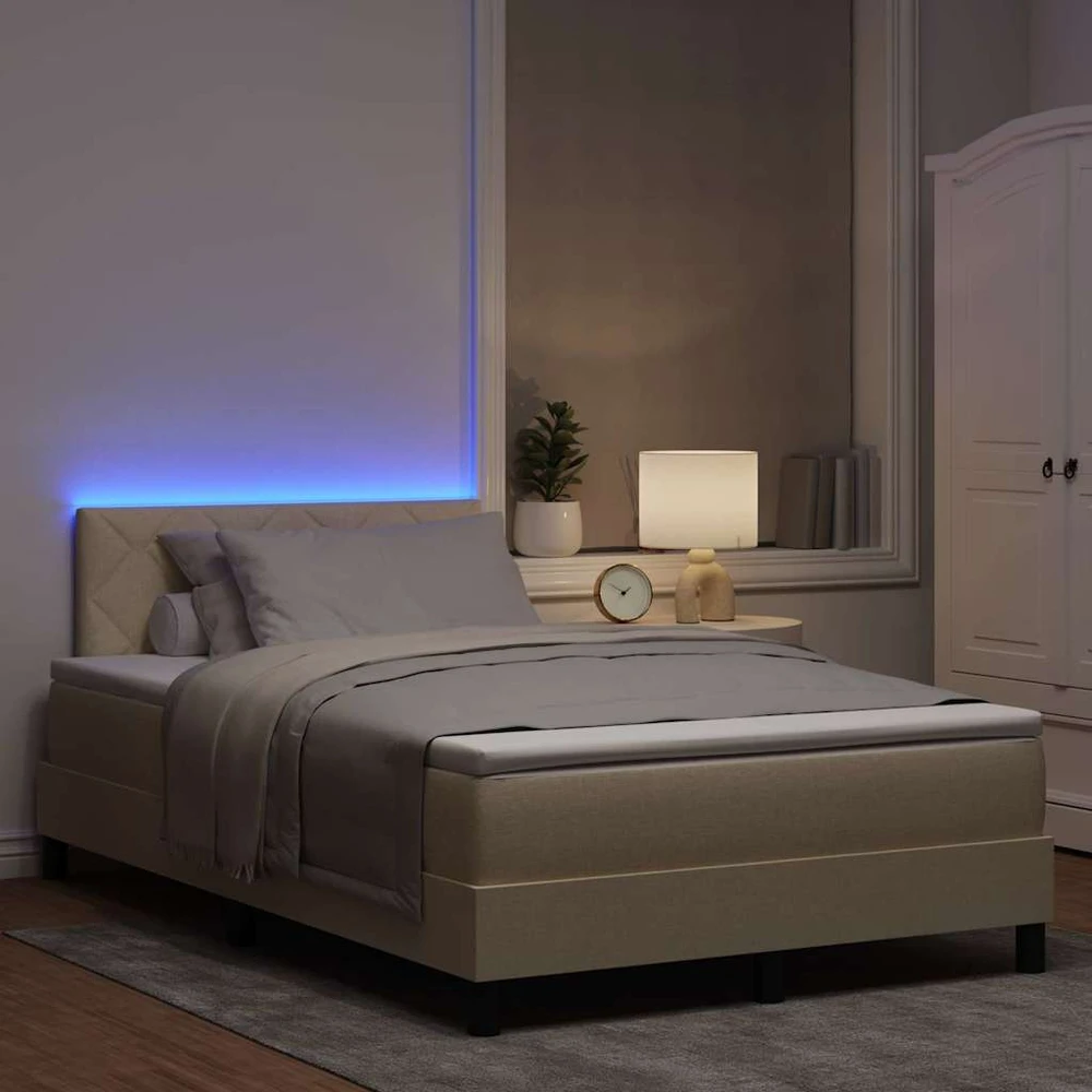 Kiemas lova su LED juostelėmis Kreminė 120 x 200 cm audinys