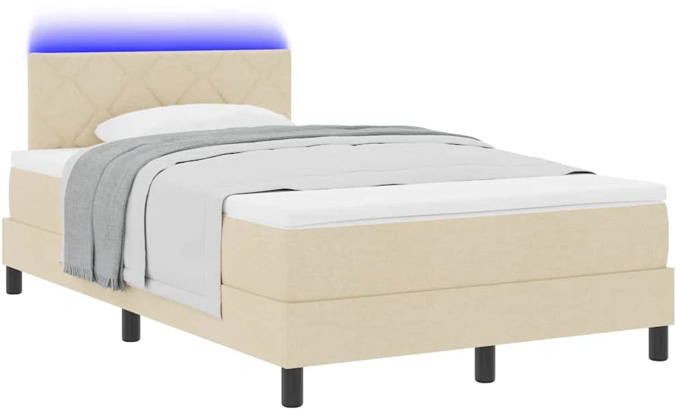 Kiemas lova su LED juostelėmis Kreminė 120 x 190 cm audinys