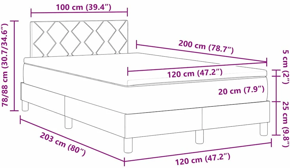 Kiemas lova su LED juostelėmis Kreminė 120 x 200 cm audinys