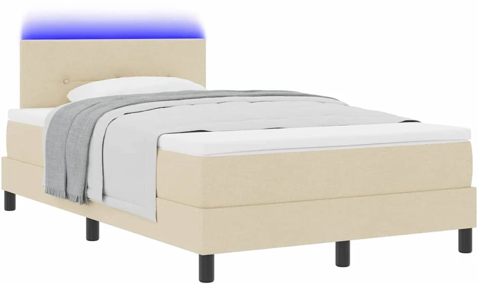 Kiemas lova su LED juostelėmis Kreminė 120 x 190 cm audinys