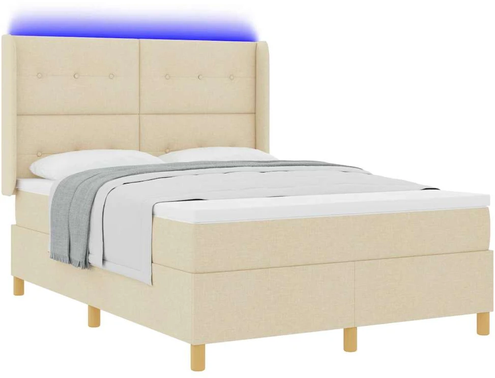 Kiemas lova su LED juostelėmis Kreminė 140 x 190 cm audinys