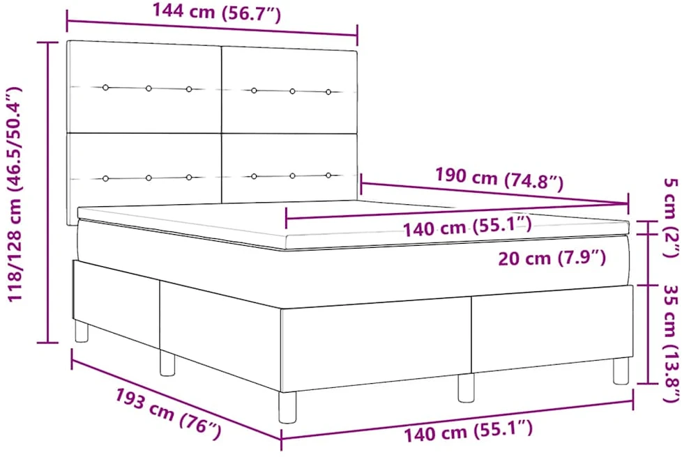 Kiemas lova su LED juostelėmis Kreminė 140 x 190 cm audinys