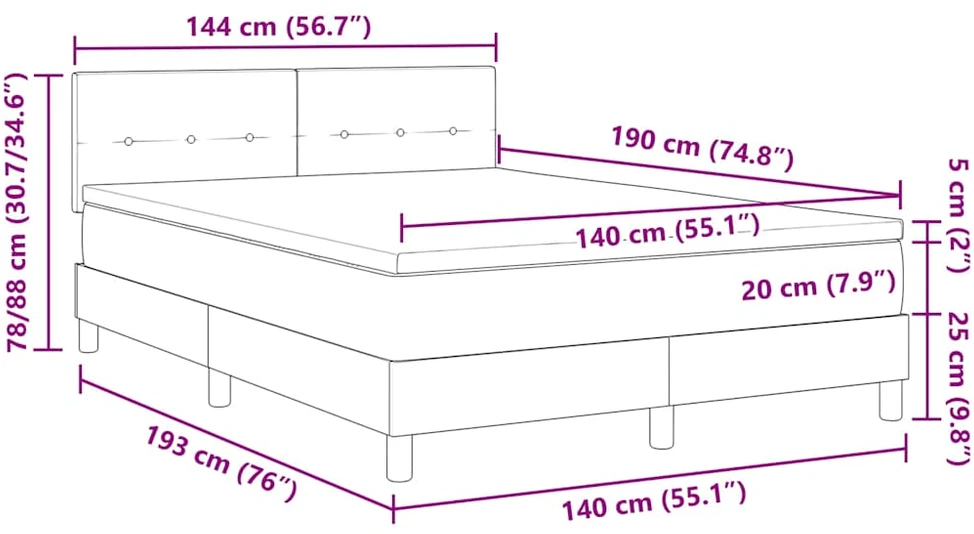 Kiemas lova su LED juostelėmis Kreminė 140 x 190 cm audinys