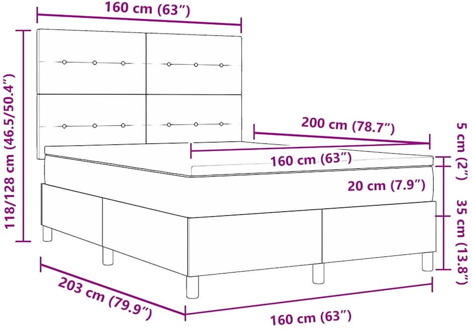 Kiemas lova su LED juostelėmis Kreminė 160 x 200 cm audinys