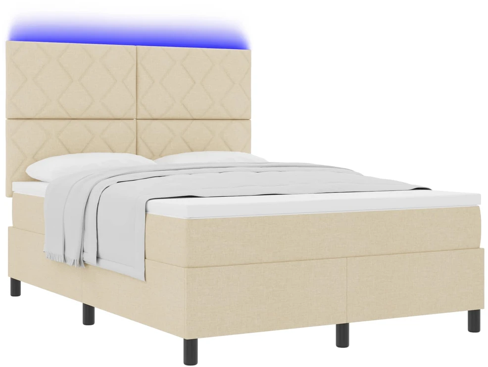 Kiemas lova su LED juostelėmis Kreminė 160 x 200 cm audinys