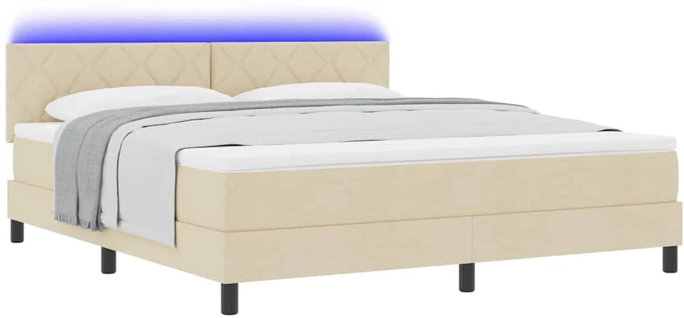Kiemas lova su LED juostelėmis Kreminė 180 x 200 cm audinys