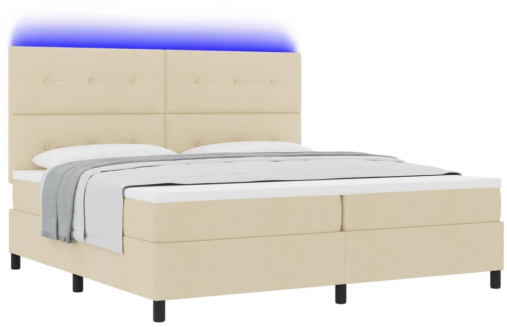 Kiemas lova su LED juostelėmis Kreminė 200 x 200 cm audinys