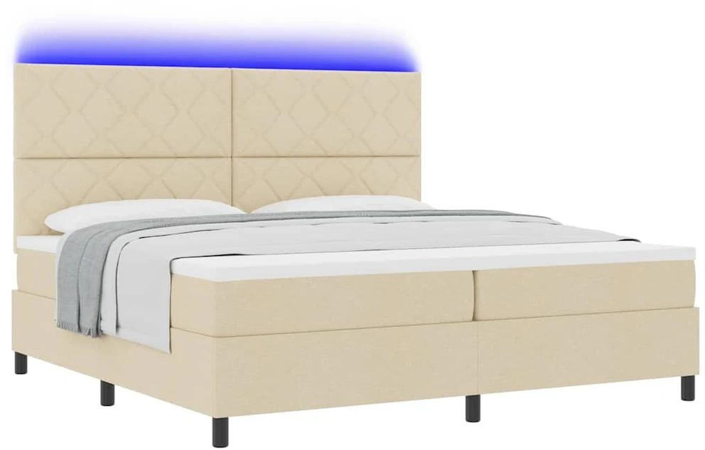 Kiemas lova su LED juostelėmis Kreminė 200 x 200 cm audinys