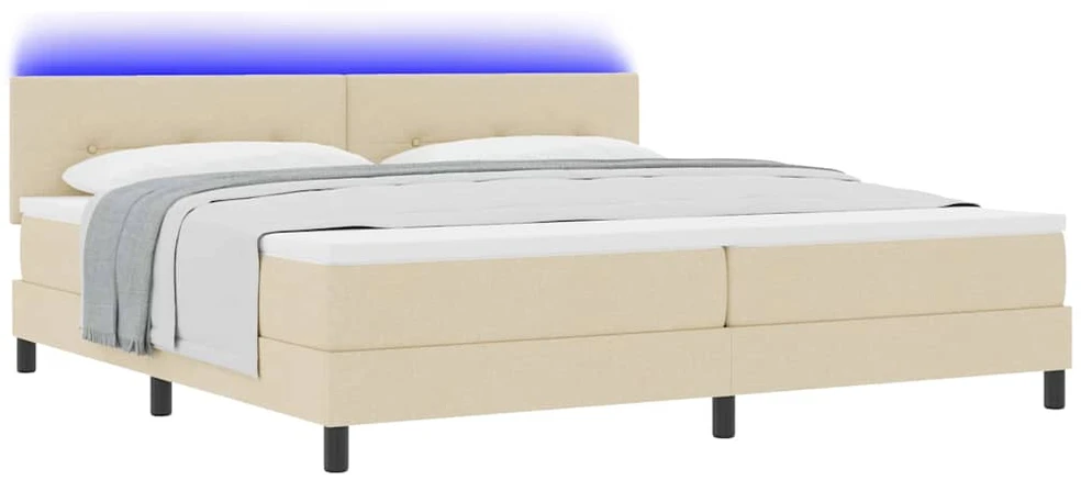 Kiemas lova su LED juostelėmis Kreminė 200 x 200 cm audinys
