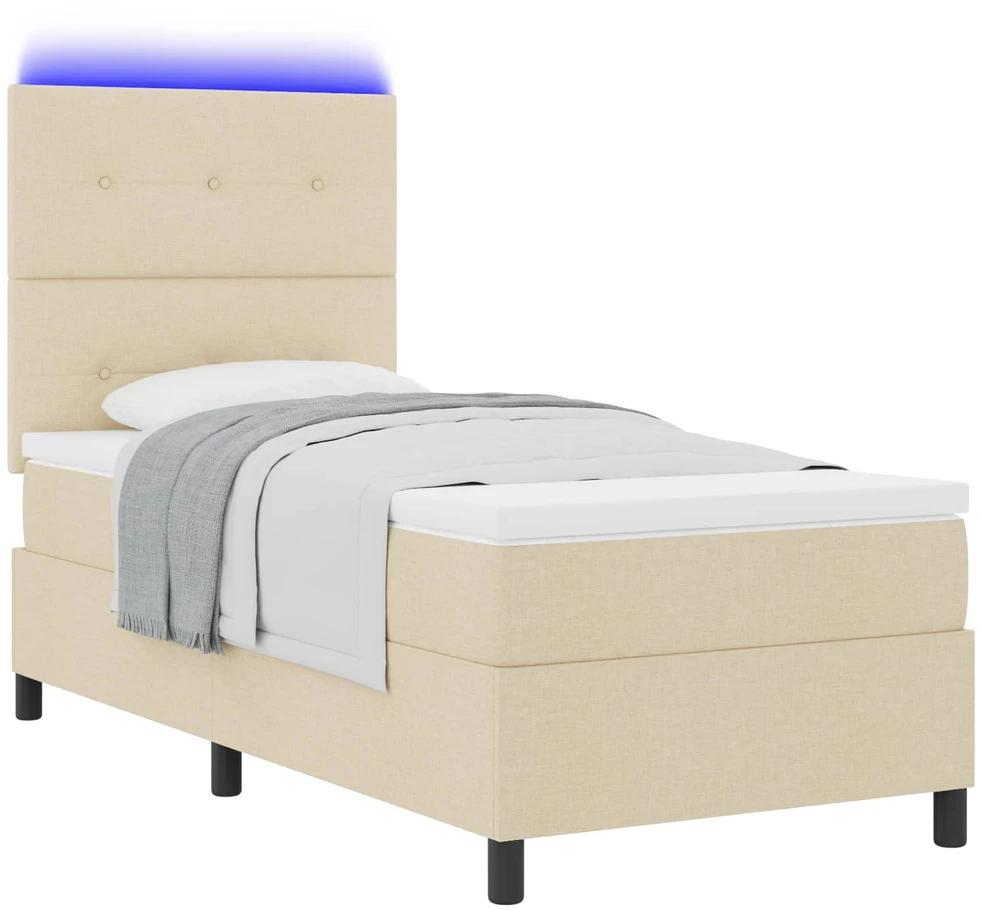 Kiemas lova su LED juostelėmis Kreminė 80 x 200 cm audinys