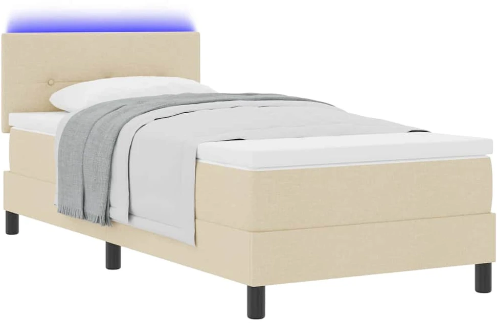 Kiemas lova su LED juostelėmis Kreminė 90 x 200 cm audinys