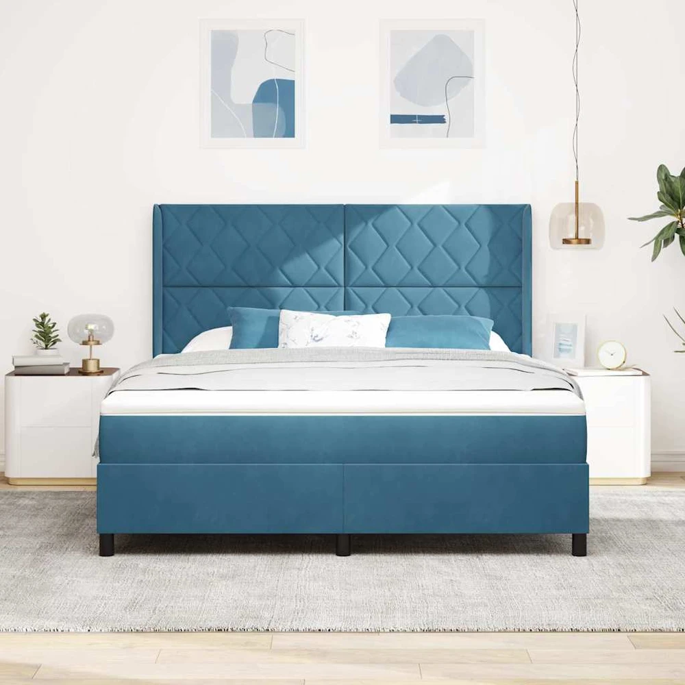 Kiemas lova su LED juostelėmis Mėlyna 180 x 200 cm Aksomas