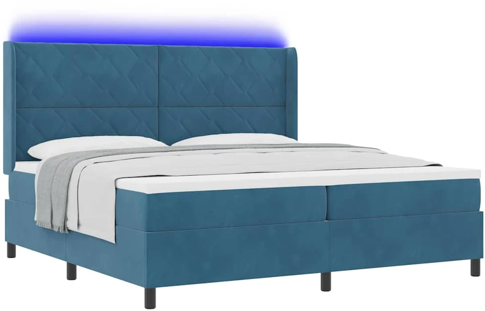 Kiemas lova su LED juostelėmis Mėlyna 200 x 200 cm Aksomas