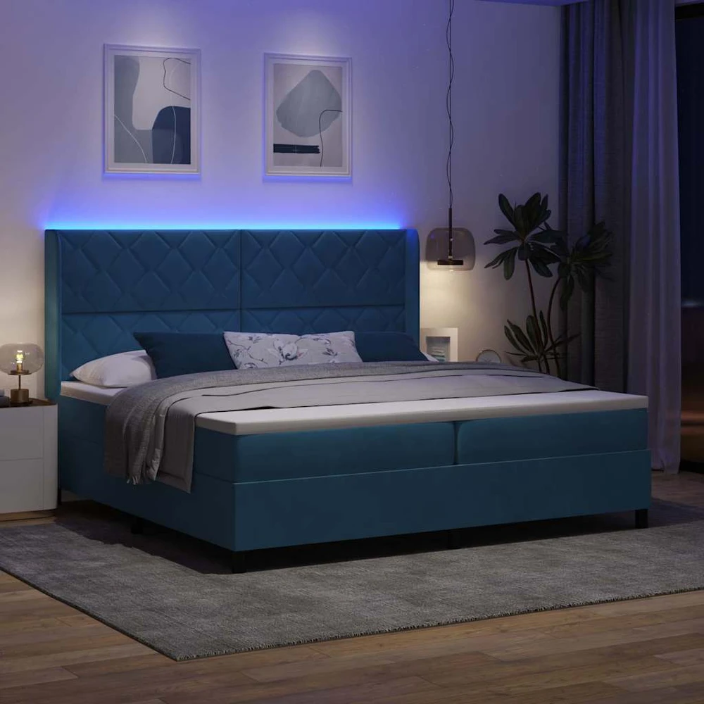 Kiemas lova su LED juostelėmis Mėlyna 200 x 200 cm Aksomas