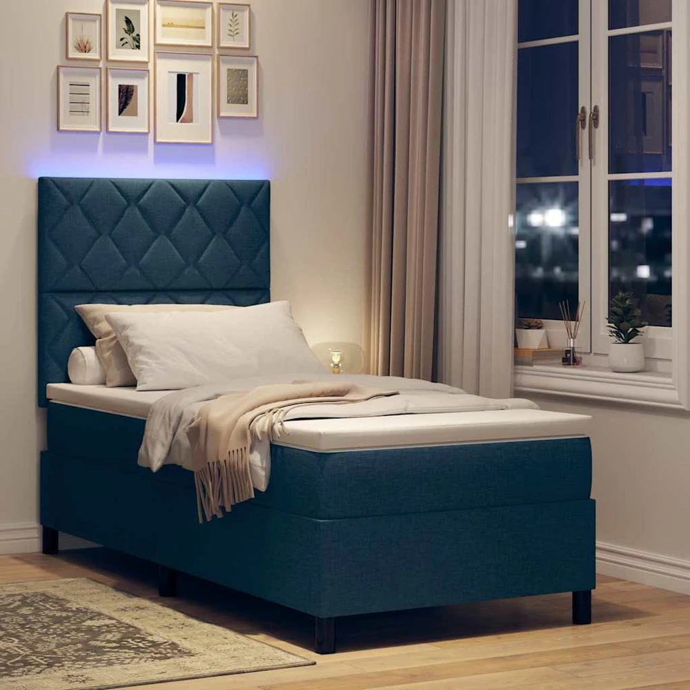 Kiemas lova su LED juostelėmis Mėlyna 90 x 190 cm audinys