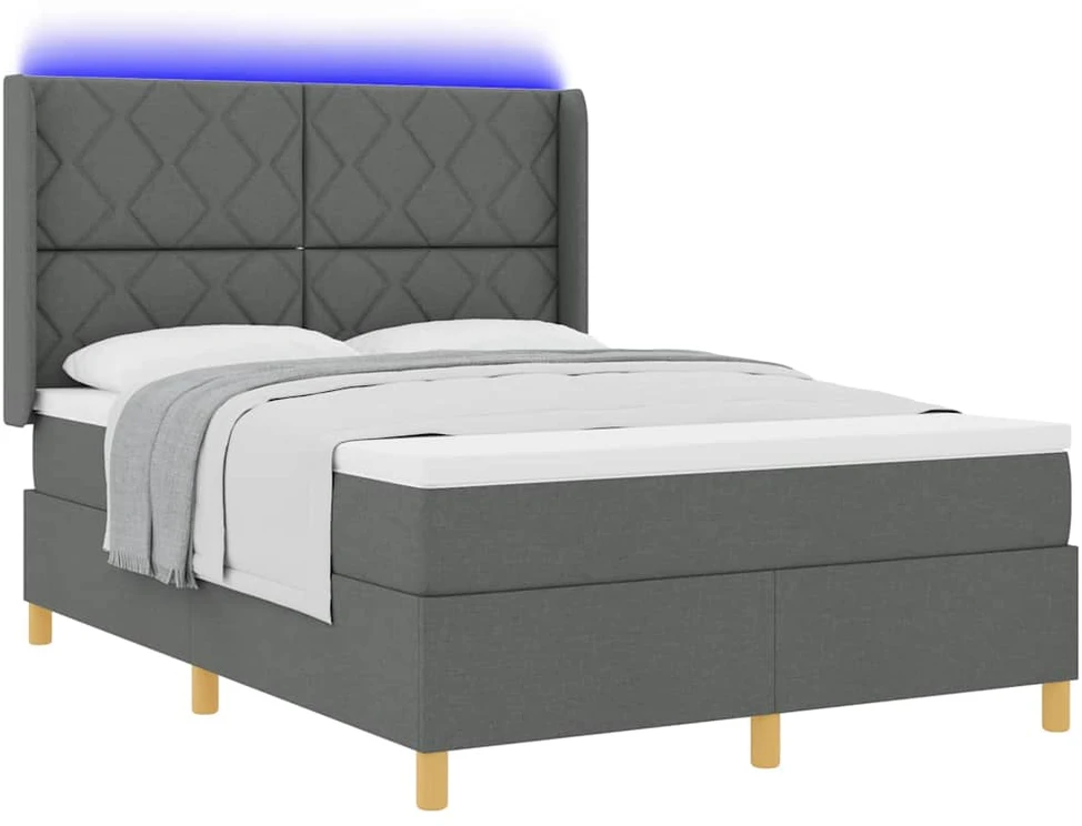 Kiemas lova su LED juostelėmis Pilka 140 x 190 cm audinys