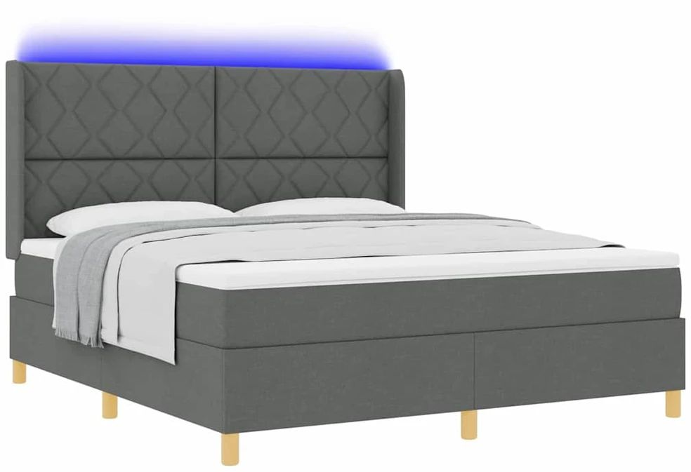Kiemas lova su LED juostelėmis Pilka 180 x 200 cm audinys