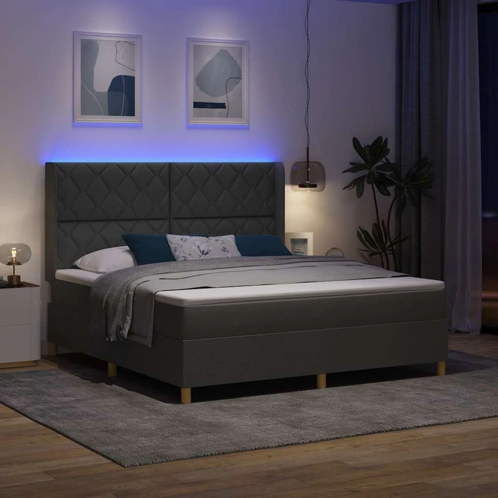 Kiemas lova su LED juostelėmis Pilka 180 x 200 cm audinys