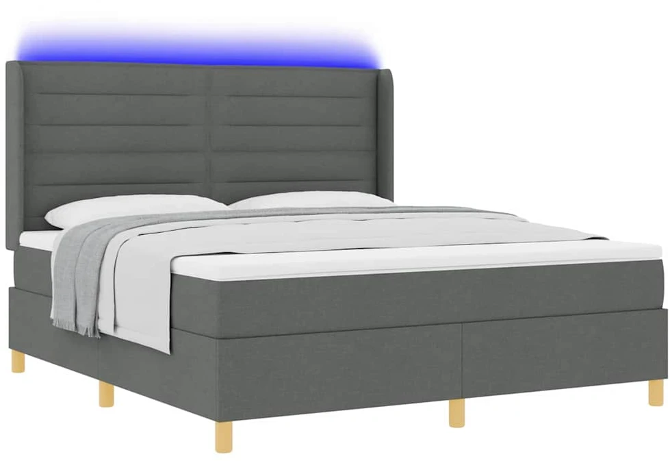 Kiemas lova su LED juostelėmis Pilka 180 x 200 cm audinys