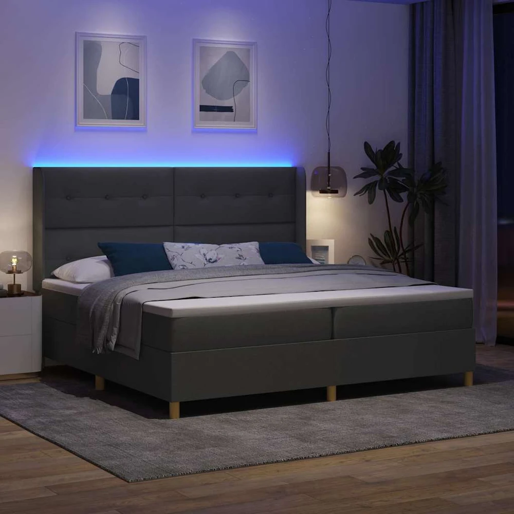 Kiemas lova su LED juostelėmis Pilka 200 x 200 cm audinys