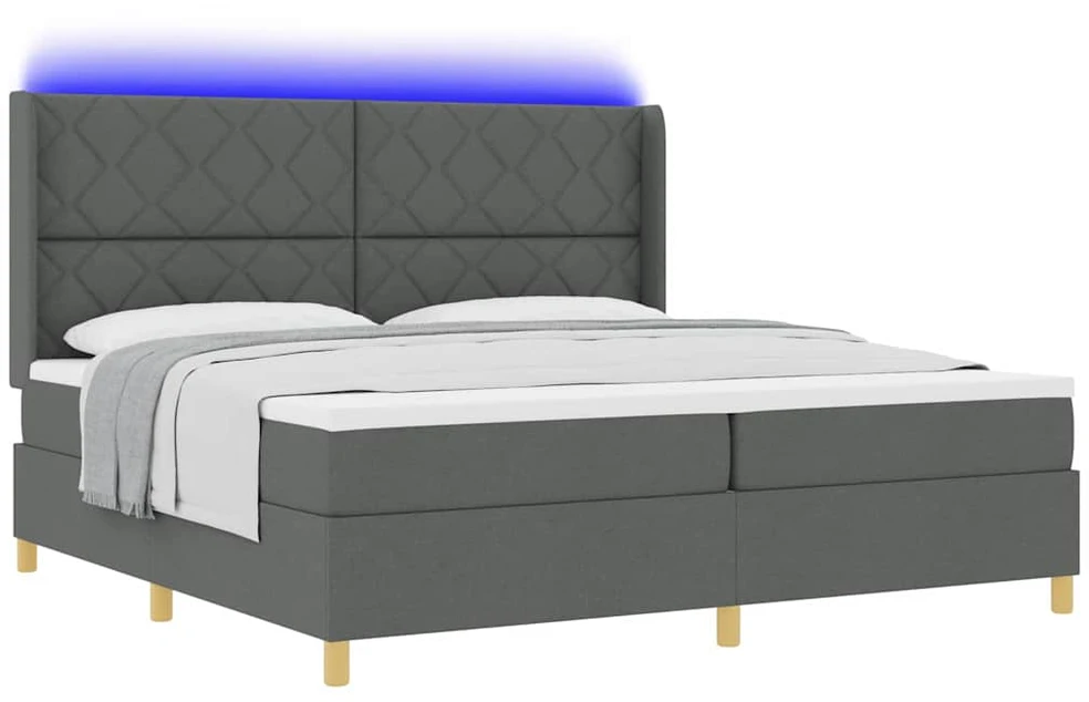 Kiemas lova su LED juostelėmis Pilka 200 x 200 cm audinys