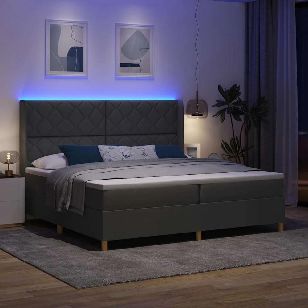 Kiemas lova su LED juostelėmis Pilka 200 x 200 cm audinys