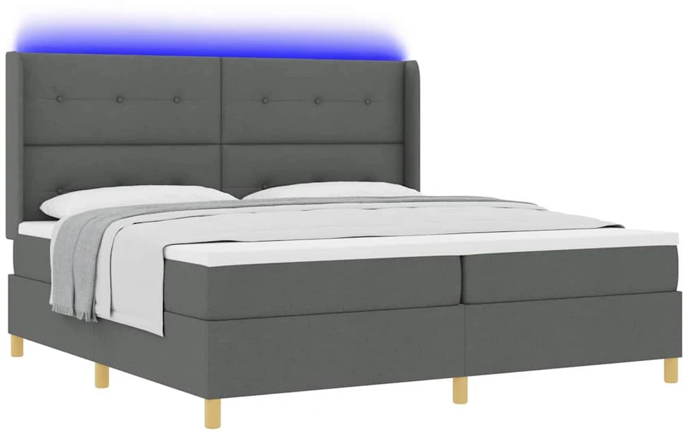 Kiemas lova su LED juostelėmis Pilka 200 x 200 cm audinys