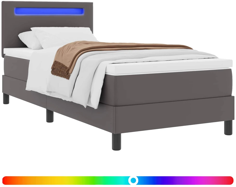 Kiemas lova su LED juostelėmis Pilka 90 x 190 cm Dirbtinė oda