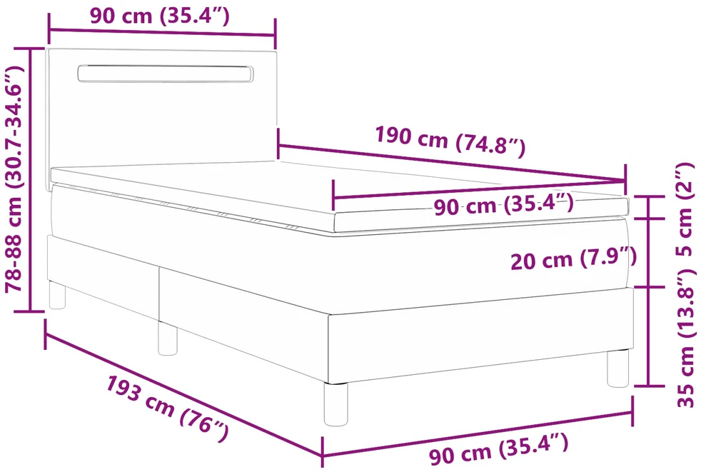 Kiemas lova su LED juostelėmis Pilka 90 x 190 cm Dirbtinė oda
