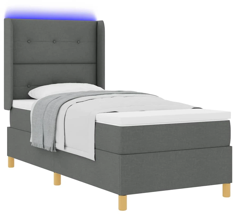 Kiemas lova su LED juostelėmis Pilka 90 x 190 cm audinys