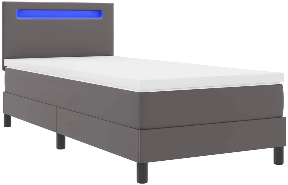 Kiemas lova su LED juostelėmis Pilka 90 x 190 cm Dirbtinė oda